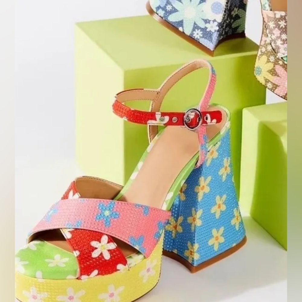 GIANNI BINI NWOB PLATFORM RHINESTONE FLORAL HEEL - Picture 3 of 12